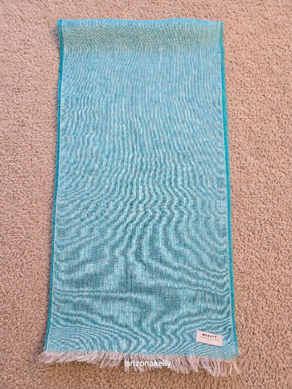 NWOT McNutt Linen Herringbone Scarf Blue